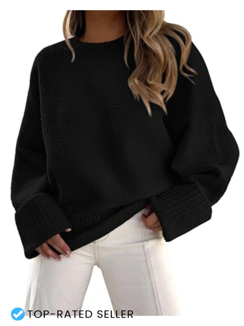 Oversized Crewneck Pullover Sweater Fuzzy Long Sleeve Relaxed Fit